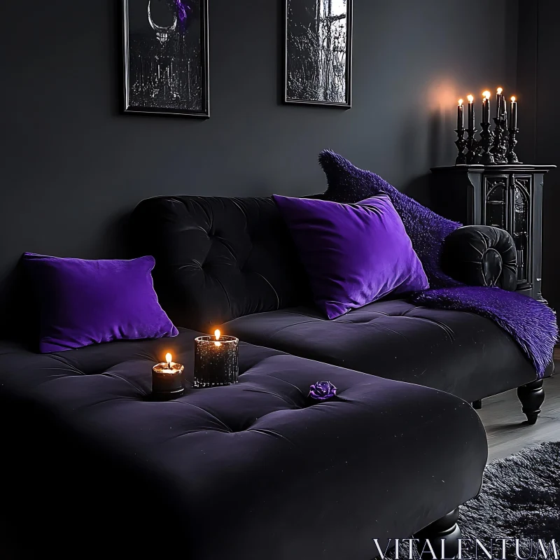 AI ART Moody Interior with Purple Hues and Candles