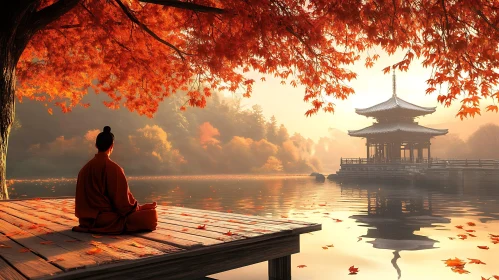 Autumn Meditation at Lakeside Temple