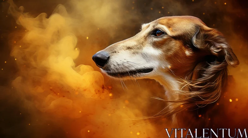 Fiery Canine Portraiture: Dreamlike Illustration of a Dog AI Image
