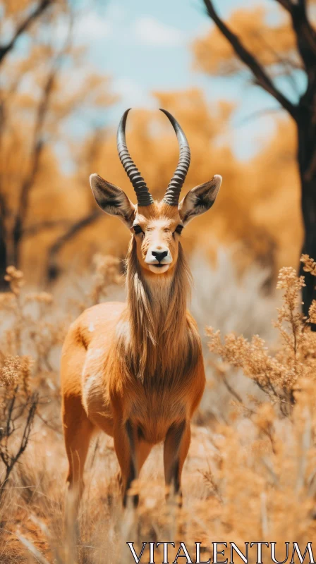 Graceful Antelope in a Lush Field Surrounded by Tall Trees AI Image