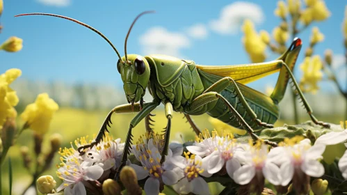 Grasshopper on Yellow Flowers - Intricate Animal Illustration