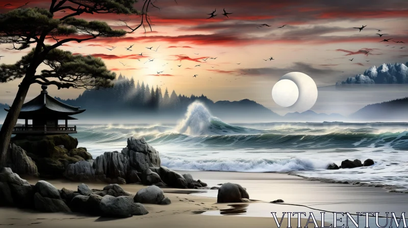 Moonlit Seashore: Fantasy Artwork AI Image