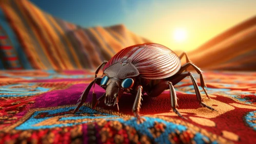 Surreal 3D Insect On Vibrant Rug: A Desertwave Landscape