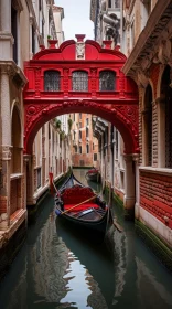 Vibrant Gondolas under a Red Bridge in Venice, Italy