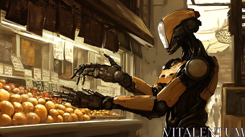 Robot at the Fruit Stand AI Image