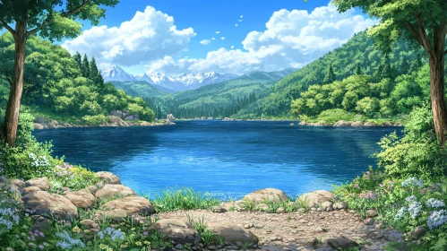 Tranquil Mountain Lake Landscape