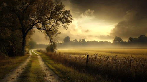 Foggy Field at Sunrise