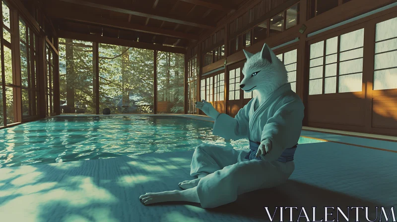 AI ART Serene Wolf Meditating Indoors