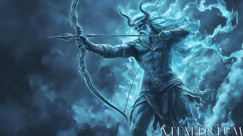 Horned Warrior with Bow and Arrow AI Image