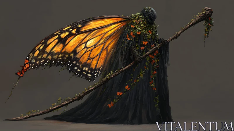 Enigmatic Figure with Butterfly Wings AI Image