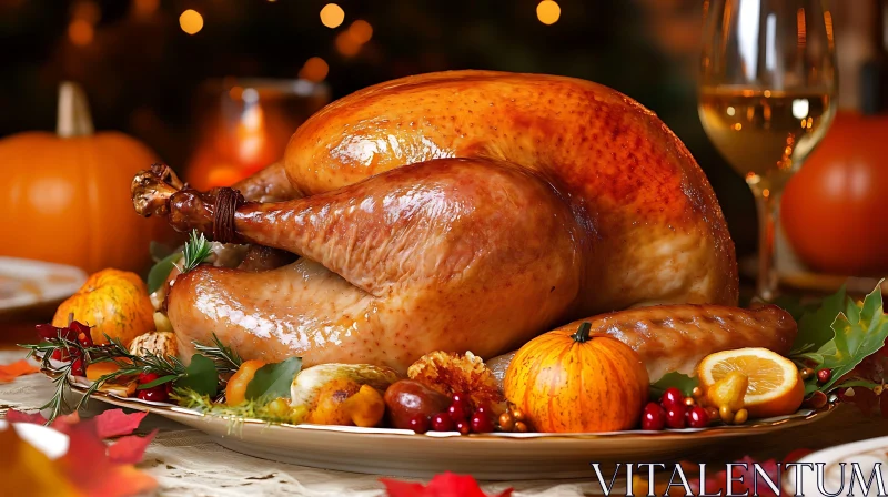 Festive Thanksgiving Dinner with Roasted Turkey AI Image