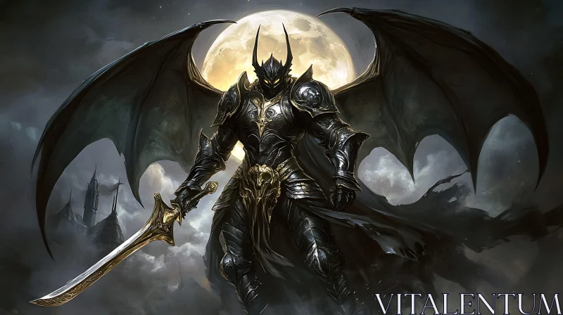 Dark Knight with Wings and Sword AI Image