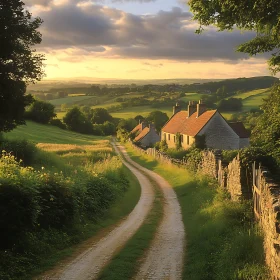 Tranquil Rural Scene with Stone Cottages