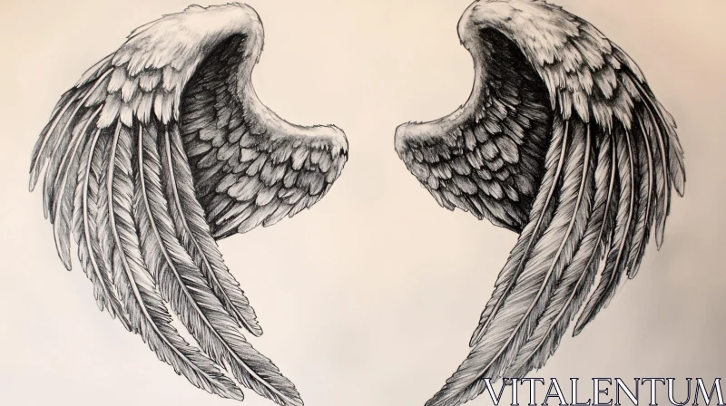 Monochrome Feathered Wings Drawing AI Image