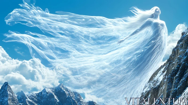 AI ART Celestial Ice Being Above Mountain Peaks