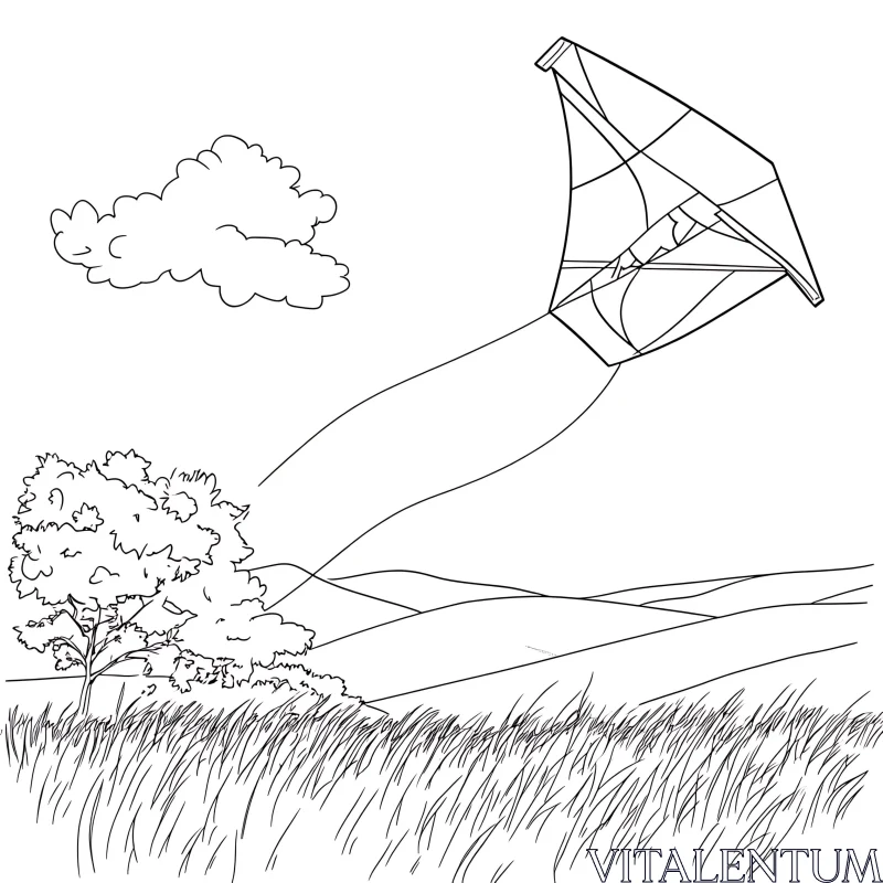 Kite Soaring Over a Grassy Landscape AI Image