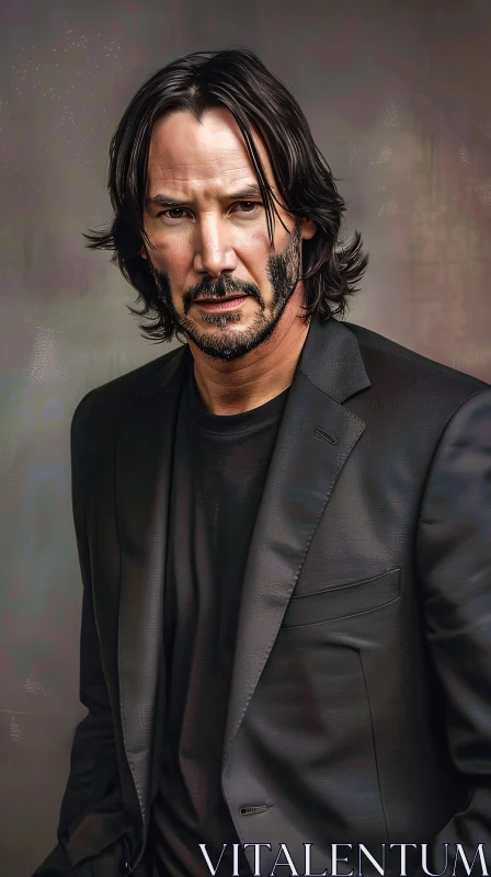 AI ART Keanu Reeves in Black Suit Portrait