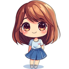 Cute Cartoon Girl in Blue Outfit