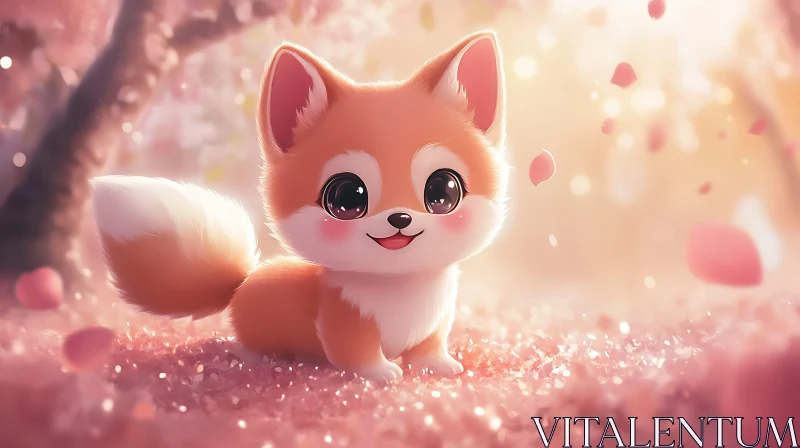 Cartoon Fox with Pink Petals AI Image