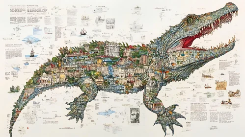 Crocodile Cityscape Collage Art