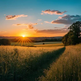 Sunset Over Wheat Field Landscape