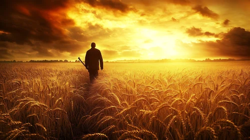 Golden Wheat Field Sunset Silhouette