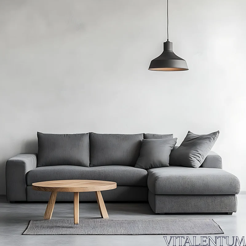 AI ART Modern Gray Sofa with Wooden Table