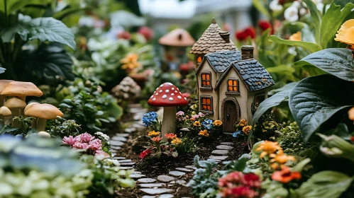 Tiny Houses and Mushrooms in a Garden