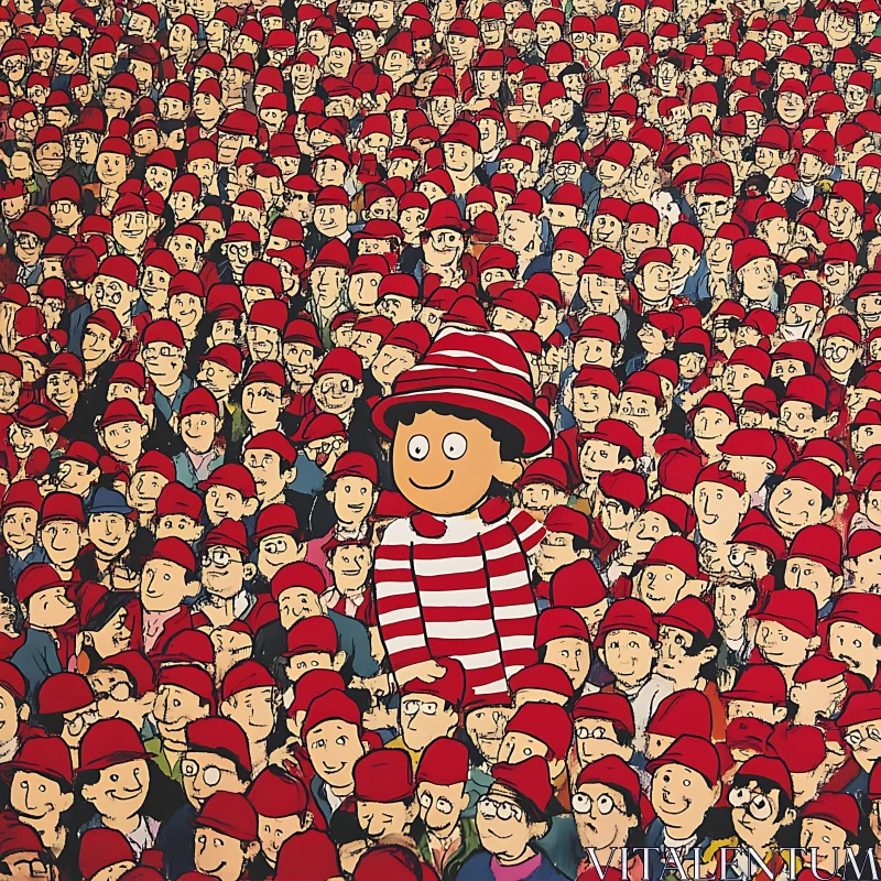 AI ART Cartoon Crowd in Red Hats