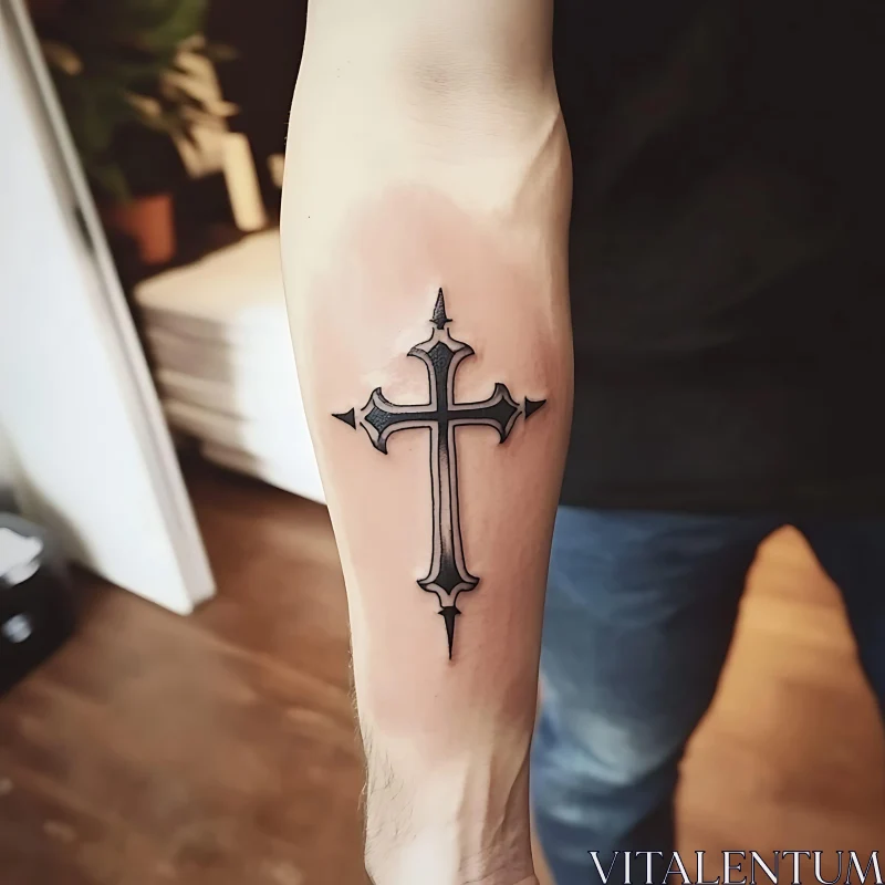 Geometric Cross Tattoo on Inner Forearm AI Image