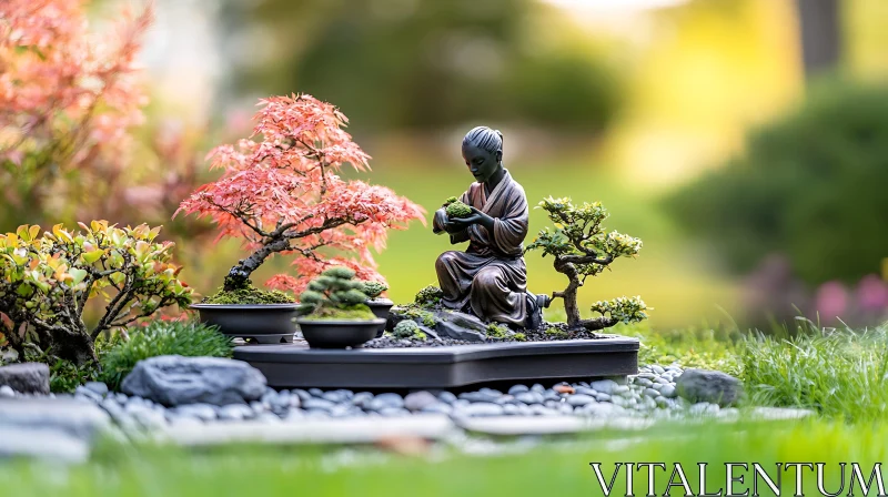 Zen Garden Sculpture with Miniature Trees AI Image