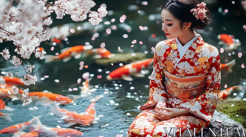 Japanese Garden Serenity with Koi Pond AI Image