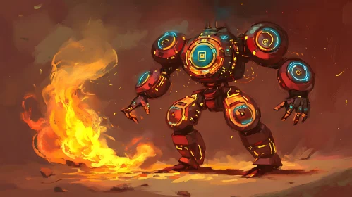 Robot in Flames Artwork