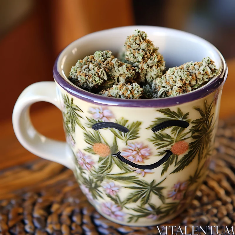 Floral Mug Brimming with Cannabis AI Image