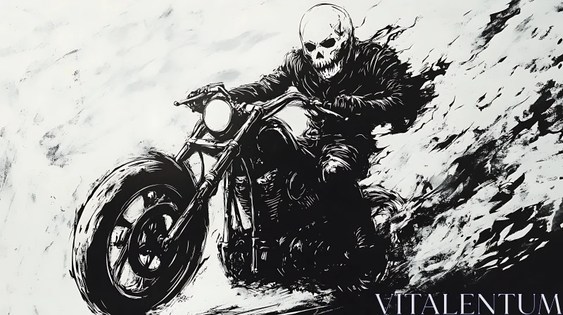 AI ART Monochrome Skull Motorcycle Illustration