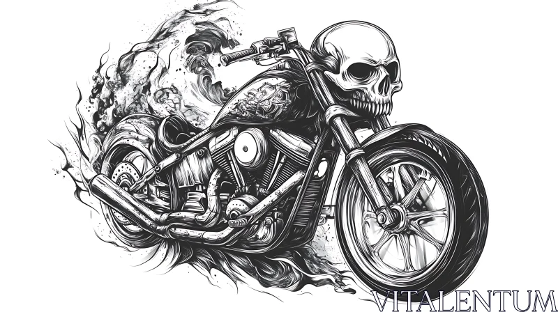 AI ART Monochrome Skull Motorcycle Art