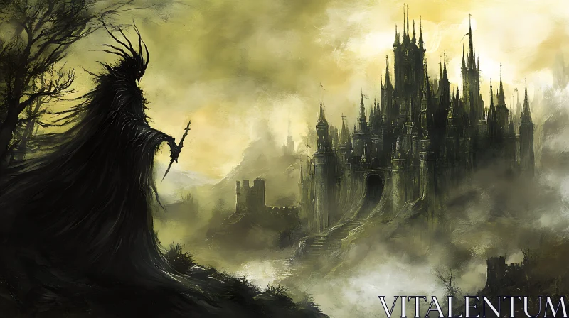 AI ART Ominous Castle with Dark Figure