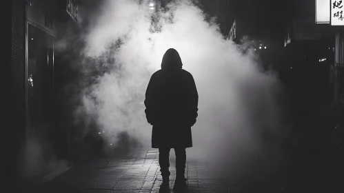 Mysterious Figure in Nighttime Mist