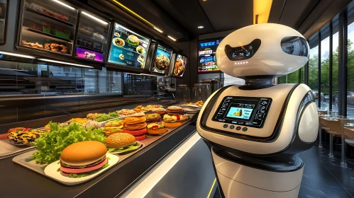 Futuristic Food Service with Robot Assistance