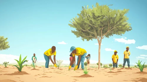 Community Planting Trees Illustration