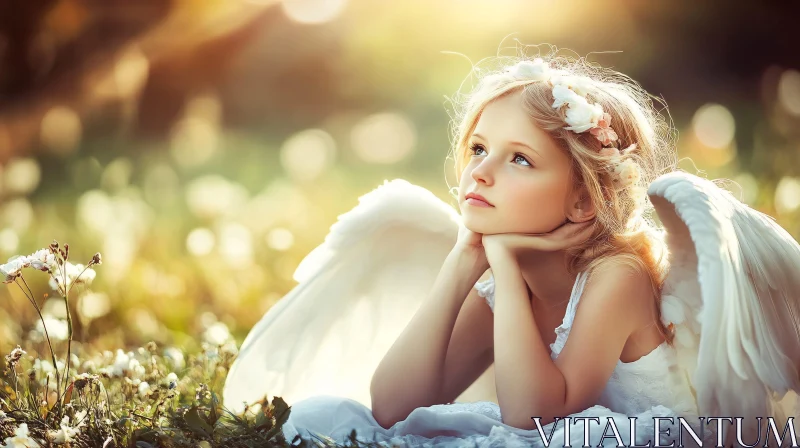 AI ART Angelic Girl with Wings in Field