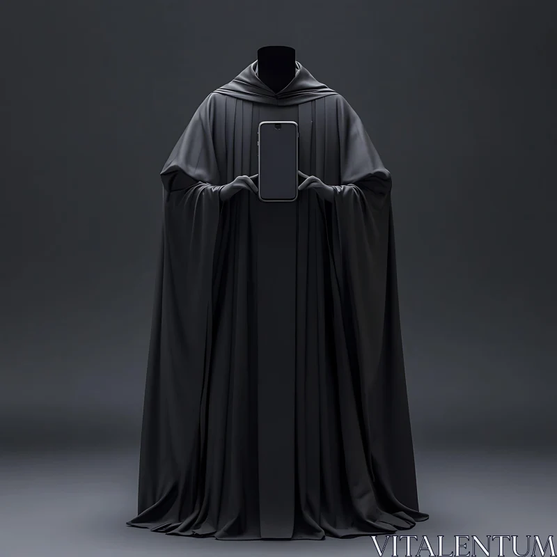 Black Robe Figure with Phone AI Image