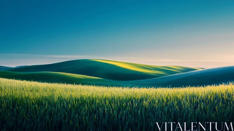 Peaceful Wheat Field Landscape at Sunrise AI Image