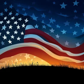 Patriotic Flag and Sunset Graphic