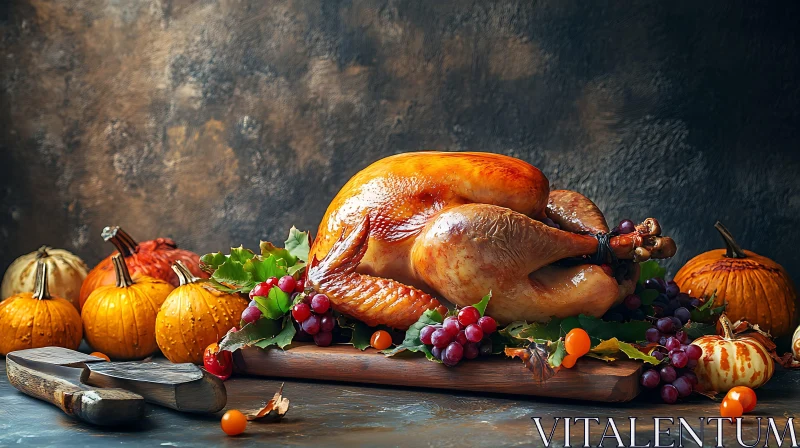 Festive Thanksgiving Table with Roasted Turkey AI Image