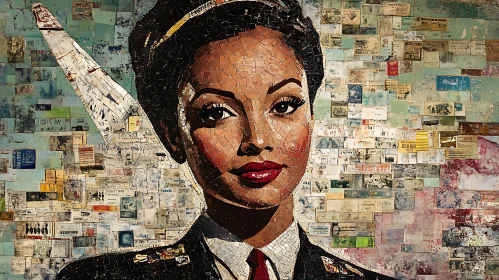 Mosaic Woman Portrait in Uniform