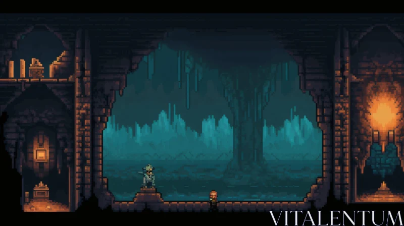 AI ART Pixelated Cavern Adventure