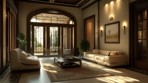 Sunlit Interior with Cream Sofas