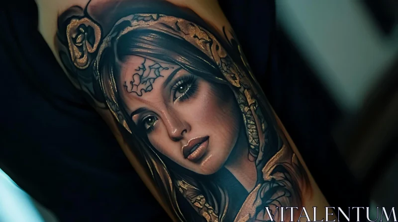 Intricate Tattoo Art of Woman's Face AI Image