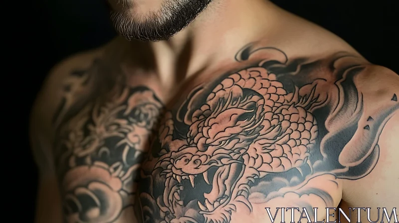 Detailed Dragon Tattoo on a Man's Chest AI Image